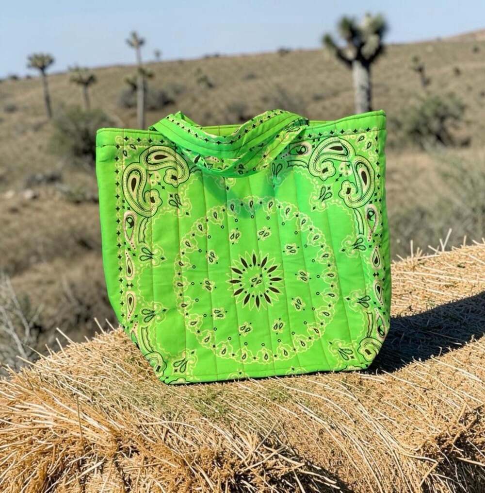 Quilted Bandana Paisley Tote Bag in Neon Green